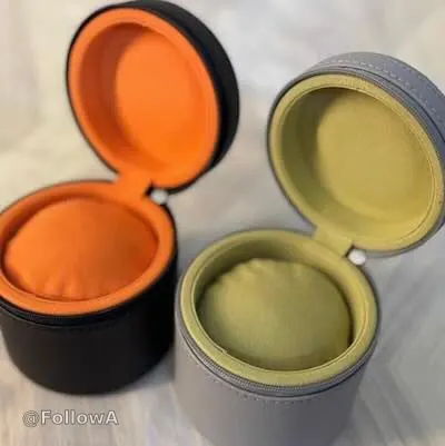 Caixa de relógio único de couro PU personalizado armazenamento com zíper de cilindro de cubo